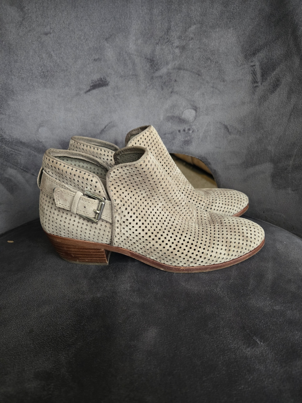 Sam Edelman Perforated Suede Ankle Booties in Light Beige